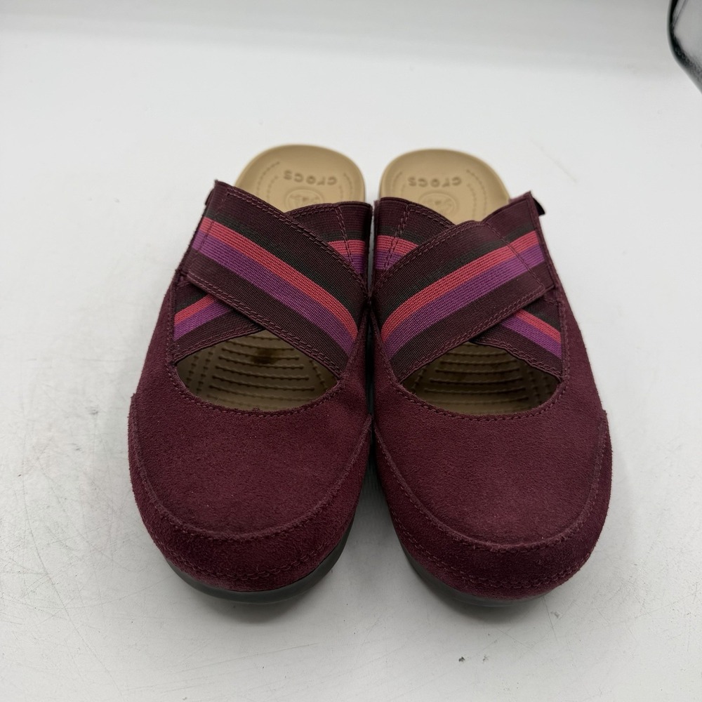 Crocs Edie Mules Womens Sz 7 Burgundy/Tan Slip On Comfort Shoes Closed Toe - Picture 5 of 10